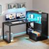 imageYITAHOME L Shaped Desk with Power Outlets 55quot Computer Desk with Drawers ampamp Bookshelf Home Office Desk with LED Lights Corner Desk with File Cabinet White ampamp OakBlack