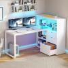 imageYITAHOME L Shaped Desk with Power Outlets 55quot Computer Desk with Drawers ampamp Bookshelf Home Office Desk with LED Lights Corner Desk with File Cabinet White ampamp OakWhite