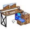 imageYITAHOME L Shaped Desk with Power Outlets 55quot Computer Desk with Drawers and File Cabinet Corner Office Desks with LED Lights ampamp Monitor Stand for Home Office Rustic BrownRustic Brown