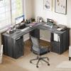 imageYITAHOME L Shaped Desk with Power Outlets 60 Inch Computer Desk Corner Desk with File Drawer Home Office Desk with Monitor Stand ampamp Storage Shelves LShaped Desk with File Cabinet GreyGrey