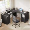 imageYITAHOME L Shaped Desk with Power Outlets 60 Inch Computer Desk Corner Desk with File Drawer Home Office Desk with Monitor Stand ampamp Storage Shelves LShaped Desk with File Cabinet GreyBlack