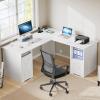 imageYITAHOME L Shaped Desk with Power Outlets 60 Inch Computer Desk Corner Desk with File Drawer Home Office Desk with Monitor Stand ampamp Storage Shelves LShaped Desk with File Cabinet GreyWhite