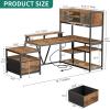 imageYITAHOME L Shaped Desk with Power Outlets 787quot Computer Desk with Drawers ampamp Bookshelf Reversible Corner Office Desk with LED Lights and Storage Shelves for Home Office Rustic Brown