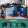 imageYITAHOME L Shaped Desk with Power Outlets ampamp File Cabinet55quot Reversible Corner Computer Desk with Drawers ampamp LED Lights LShaped Desk with 4 Glass Open Storage Shelves BlackBlack
