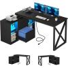 imageYITAHOME L Shaped Desk with Power Outlets ampamp File Cabinet55quot Reversible Corner Computer Desk with Drawers ampamp LED Lights LShaped Desk with 4 Glass Open Storage Shelves BlackBlack