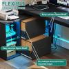 imageYITAHOME L Shaped Desk with Power Outlets ampamp File Cabinet55quot Reversible Corner Computer Desk with Drawers ampamp LED Lights LShaped Desk with 4 Glass Open Storage Shelves BlackBlack
