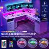 imageYITAHOME L Shaped Desk with Power Outlets ampamp LED Lights 60quot Corner Computer Desk with Drawers ampamp Lift Top Home Office Desk with Monitor Stand ampamp File Cabinet Wood Height Adjustable Desk Black ampamp BrownWarm White