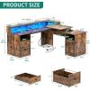 imageYITAHOME L Shaped Desk with Power Outlets ampamp LED Lights 60quot Corner Computer Desk with Drawers ampamp Lift Top Home Office Desk with Monitor Stand ampamp File Cabinet Wood Height Adjustable Desk WhiteBrown