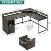 imageYITAHOME L Shaped Desk with Power Outlets ampamp LED Lights 67quot Computer Desk with File Drawer Corner Desk Home Office Desk with Monitor Stand ampamp 3 Cubbies Storage Shelves GreyGrey