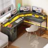 imageYITAHOME L Shaped Desk with Power Outlets ampamp LED Lights 67quot Computer Desk with File Drawer Corner Desk Home Office Desk with Monitor Stand ampamp 3 Cubbies Storage Shelves GreyGrey