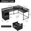 imageYITAHOME L Shaped Desk with Power Outlets ampamp LED Lights 67quot Computer Desk with File Drawer Corner Desk Home Office Desk with Monitor Stand ampamp 3 Cubbies Storage Shelves GreyBlack