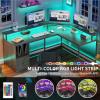 imageYITAHOME L Shaped Desk with Power Outlets ampamp LED Lights 67quot Computer Desk with File Drawer Corner Desk Home Office Desk with Monitor Stand ampamp 3 Cubbies Storage Shelves GreyLight Grey