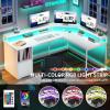 imageYITAHOME L Shaped Desk with Power Outlets ampamp LED Lights 67quot Computer Desk with File Drawer Corner Desk Home Office Desk with Monitor Stand ampamp 3 Cubbies Storage Shelves GreyWhite