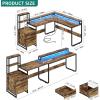 imageYITAHOME L Shaped Desk with Power Outlets ampamp LED Lights Reversible Computer Desk with Drawers ampamp Hutch Corner Office Desks with Monitor Stand Printer Stand Rustic BrownBrown