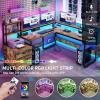 imageYITAHOME L Shaped Desk with Power Outlets ampamp LED Lights Reversible Computer Desk with Drawers ampamp Hutch Corner Office Desks with Monitor Stand Printer Stand Rustic BrownBrown