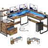 imageYITAHOME L Shaped Desk with Power Outlets ampamp LED Lights Reversible Computer Desk with Drawers ampamp Hutch Corner Office Desks with Monitor Stand Printer Stand Rustic BrownBrown