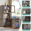 imageYITAHOME L Shaped Executive Desk with Hutch and Drawers Farmhouse Home Office Desk with Power Outlet Wood Corner Computer Desk with Sliding Door Storage Cabinet with Glass Door Grey ampamp WalnutGrey  Walnut