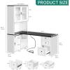 imageYITAHOME L Shaped Executive Desk with Hutch and Drawers Farmhouse Home Office Desk with Power Outlet Wood Corner Computer Desk with Sliding Door Storage Cabinet with Glass Door Grey ampamp WalnutWhite  Black