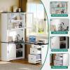imageYITAHOME L Shaped Executive Desk with Hutch and Drawers Farmhouse Home Office Desk with Power Outlet Wood Corner Computer Desk with Sliding Door Storage Cabinet with Glass Door Grey ampamp WalnutWhite  Black