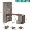 imageYITAHOME L Shaped Executive Desk with Hutch and Drawers Farmhouse Home Office Desk with Power Outlet Wood Corner Computer Desk with Sliding Door Storage Cabinet with Glass Door Grey ampamp WalnutGrey  Walnut