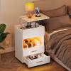 imageYITAHOME LED Nightstand with Charging StationWhite Night Stand with Reversible Lift Top Mobile Bedside Tables with 2 Drawer