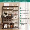 imageYITAHOME Large Corner Wine Rack 63 Corner Bar Cabinet with Power Outlet and LED Light 5Tier L Shaped Industrial Liquor Cabinets wGlass Holder Open Display Cabinet for Home BrownBrown