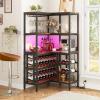 imageYITAHOME Large Corner Wine Rack 63 Corner Bar Cabinet with Power Outlet and LED Light 5Tier L Shaped Industrial Liquor Cabinets wGlass Holder Open Display Cabinet for Home BrownBrown