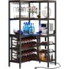 imageYITAHOME Large Corner Wine Rack 63 Corner Bar Cabinet with Power Outlet and LED Light 5Tier L Shaped Industrial Liquor Cabinets wGlass Holder Open Display Cabinet for Home BrownBrown