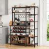 imageYITAHOME Large Corner Wine Rack 63 Corner Bar Cabinet with Power Outlet and LED Light 5Tier L Shaped Industrial Liquor Cabinets wGlass Holder Open Display Cabinet for Home BrownBrown