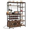 imageYITAHOME Large Corner Wine Rack 63 Corner Bar Cabinet with Power Outlet and LED Light 5Tier L Shaped Industrial Liquor Cabinets wGlass Holder Open Display Cabinet for Home BrownBrown