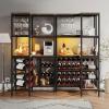 imageYITAHOME Large Corner Wine Rack 63 Corner Bar Cabinet with Power Outlet and LED Light 5Tier L Shaped Industrial Liquor Cabinets wGlass Holder Open Display Cabinet for Home BrownBrown