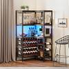 imageYITAHOME Large Corner Wine Rack 63 Corner Bar Cabinet with Power Outlet and LED Light 5Tier L Shaped Industrial Liquor Cabinets wGlass Holder Open Display Cabinet for Home BrownBrown