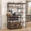 imageYITAHOME Large Corner Wine Rack 63 Corner Bar Cabinet with Power Outlet and LED Light 5Tier L Shaped Industrial Liquor Cabinets wGlass Holder Open Display Cabinet for Home BrownBrown