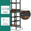 imageYITAHOME Large Corner Wine Rack 63 Corner Bar Cabinet with Power Outlet and LED Light 5Tier L Shaped Industrial Liquor Cabinets wGlass Holder Open Display Cabinet for Home BrownBrown