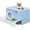 imageYITAHOME Large Enclosed Cat Litter Box with Cushion AntiSplash Closed Litter Boxes with Litter Scoop Front Entry Top Exit Door Easy to Install and CleanBlue