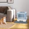 imageYITAHOME Large Enclosed Cat Litter Box with Cushion AntiSplash Closed Litter Boxes with Litter Scoop Front Entry Top Exit Door Easy to Install and CleanBlue