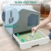 imageYITAHOME Large Enclosed Cat Litter Box with Cushion AntiSplash Closed Litter Boxes with Litter Scoop Front Entry Top Exit Door Easy to Install and CleanBlue