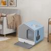 imageYITAHOME Large Enclosed Cat Litter Box with Cushion AntiSplash Closed Litter Boxes with Litter Scoop Front Entry Top Exit Door Easy to Install and CleanBlue