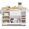 imageYITAHOME Large Kitchen Island with Power Outlet Rolling Kitche Cart with Wine Rack Mobile Storage Islands with Spice Rack Glass Holder Island Table on Wheels for Living Room 50 Inch Wide WhiteWhite Oak