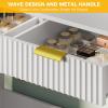 imageYITAHOME Large Makeup Vanity Desk with Mirror and Lights Fluted Vanity Table with 2 Drawers ampamp Adjustable Shelves Makeup Mirror in 3 Modes Lighting Dressing Table Set wCharging Station WhiteWhite