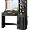 imageYITAHOME Large Makeup Vanity Desk with Mirror and Lights Fluted Vanity Table with 2 Drawers ampamp Adjustable Shelves Makeup Mirror in 3 Modes Lighting Dressing Table Set wCharging Station WhiteBlack