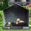 imageYITAHOME Large Plastic Dog House Outdoor Indoor Doghouse Puppy Shelter Water Resistant Easy Assembly Sturdy Dog Kennel with Air Vents and Elevated FloorBlackGray