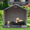 imageYITAHOME Large Plastic Dog House Outdoor Indoor Doghouse Puppy Shelter Water Resistant Easy Assembly Sturdy Dog Kennel with Air Vents and Elevated FloorGrayBrown