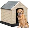 imageYITAHOME Large Plastic Dog House Outdoor Indoor Doghouse Puppy Shelter Water Resistant Easy Assembly Sturdy Dog Kennel with Air Vents and Elevated FloorGrayBrown