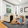 imageYITAHOME Large Plastic Dog House Outdoor Indoor Doghouse Puppy Shelter Water Resistant Easy Assembly Sturdy Dog Kennel with Air Vents and Elevated FloorGrayBrown