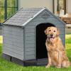 imageYITAHOME Large Plastic Dog House Outdoor Indoor Doghouse Puppy Shelter Water Resistant Easy Assembly Sturdy Dog Kennel with Air Vents and Elevated FloorBlackGray