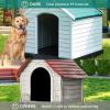 imageYITAHOME Large Plastic Dog House Outdoor Indoor Doghouse Puppy Shelter Water Resistant Easy Assembly Sturdy Dog Kennel with Air Vents and Elevated FloorBlue