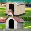 imageYITAHOME Large Plastic Dog House Outdoor Indoor Doghouse Puppy Shelter Water Resistant Easy Assembly Sturdy Dog Kennel with Air Vents and Elevated FloorGrayBrown