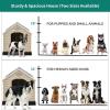imageYITAHOME Large Plastic Dog House Outdoor Indoor Doghouse Puppy Shelter Water Resistant Easy Assembly Sturdy Dog Kennel with Air Vents and Elevated FloorGrayBrown