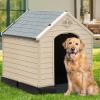 imageYITAHOME Large Plastic Dog House Outdoor Indoor Doghouse Puppy Shelter Water Resistant Easy Assembly Sturdy Dog Kennel with Air Vents and Elevated FloorGrayBrown